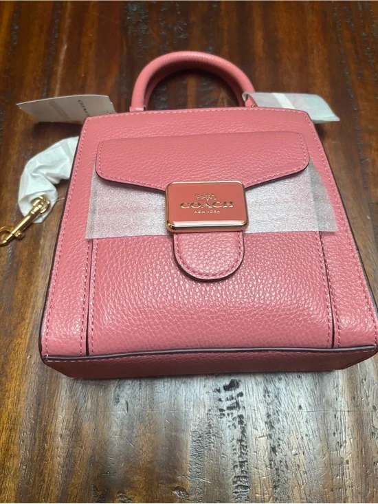 Coach Pink Pebbled Leather Mini Satchel with Gold-Tone Plaque