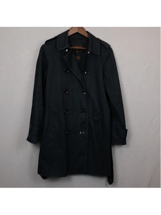 Coach black double breasted trench coat-M
