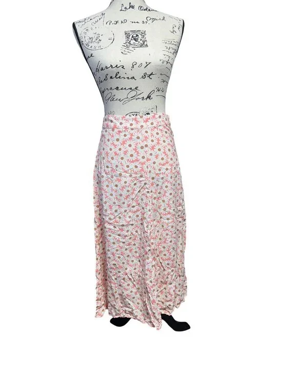 Floral Maxi Skirt By MNG In Pink & White With Daisy Pattern Size S Lightweight &