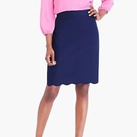 J. Crew Scalloped Pencil Skirt size 2 Dark Blue