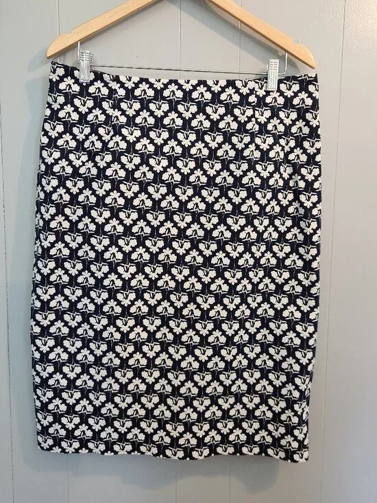 Boden Blue White Floral‎ Flowers Geometric Pencil Skirt