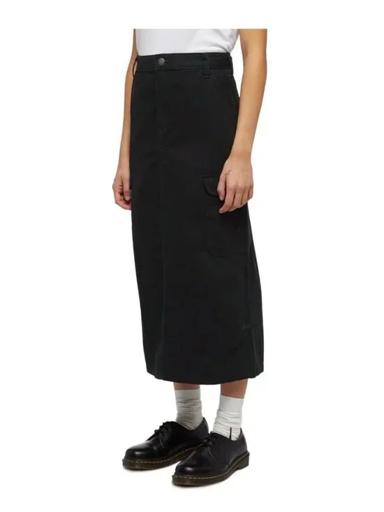 $65 Dickies Women’s Woven Duck Long Skirt Cargo Pockets In Black Size 26