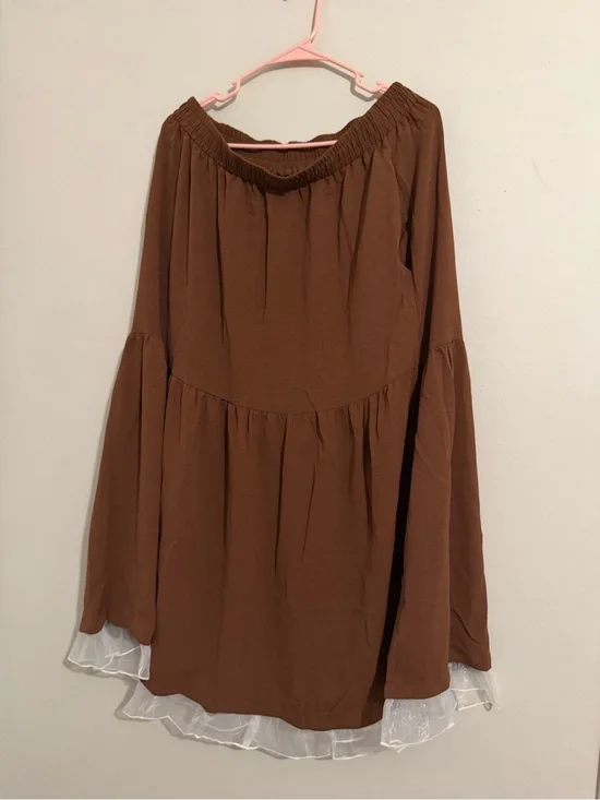 Brown women skirt Tiered with Sheer Hem