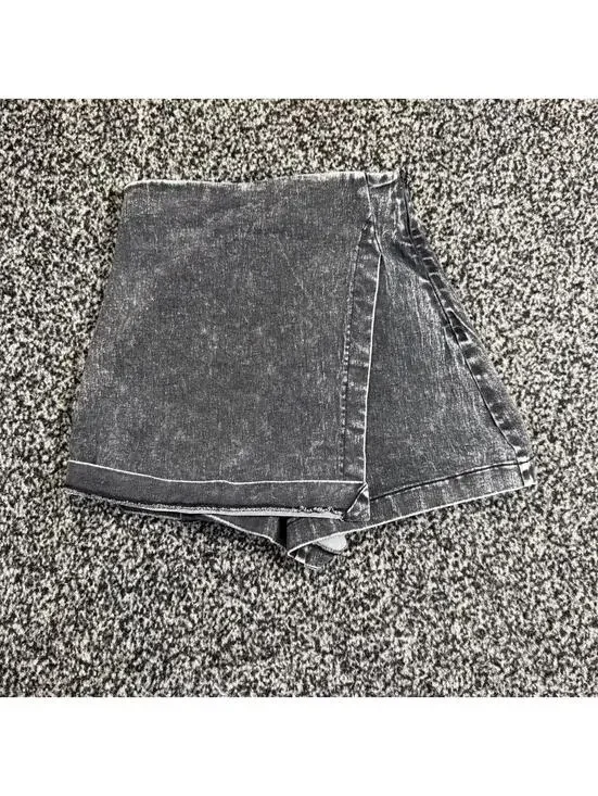 Flying Tomato black denim mini skirt with white stitching, size XS