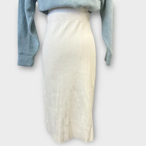 Vince Skirt Womens XS‎ White Ribbed Knit Midi Pencil Elastic Waist V818283896