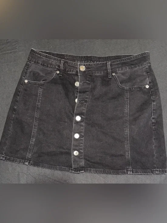 American Eagle Outfitters Black Button-Front Denim Skirt