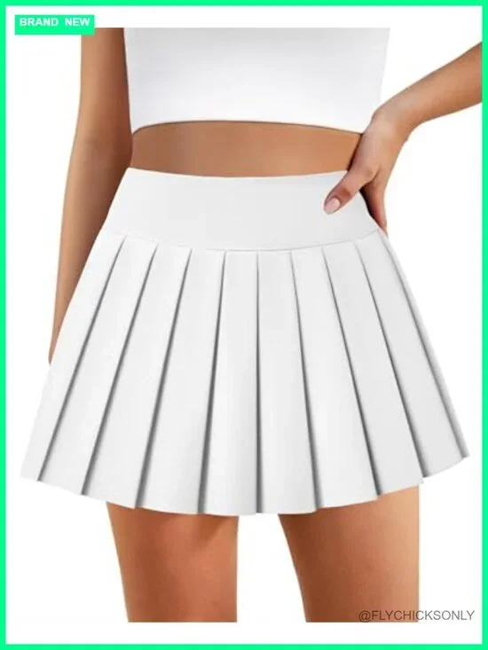 Pleated High Waisted Tennis Skirt with Built-in Shorts and Pockets Athletic