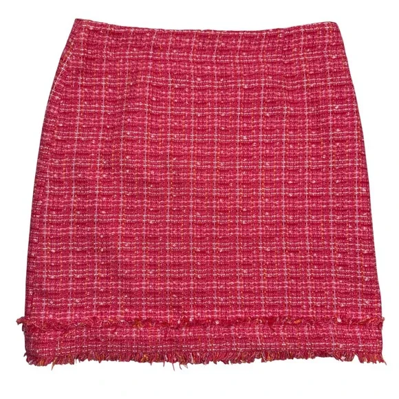 Laundry by‎ Shelli Segal Mini Skirt Womens 10 Pink Tweed Frayed Fringe Lined NWT