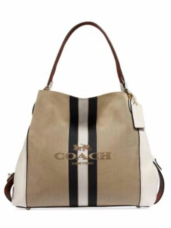 Coach Beige, White & Black Stripe Shoulder Bag
