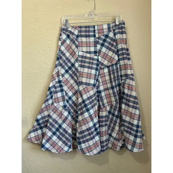 Ralph Lauren Jeans Size 2 Patchwork Plaid Cotton Midi Skirt Blue Pink Cottage