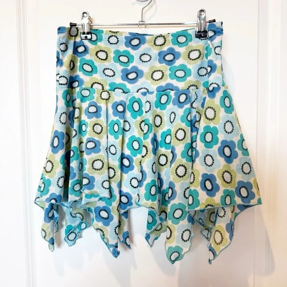 Vtg‎ Trixxi Womens Y2K Floral Mini Skirt Medium Assymetric Hem Boho Indie Fairy
