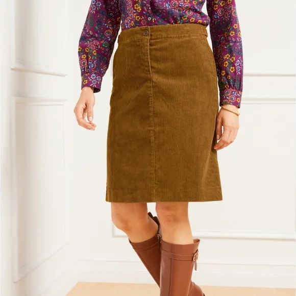 Talbots Corduroy Skirt Womens Carmel Brown Academia Country Preppy Pencil 8P New