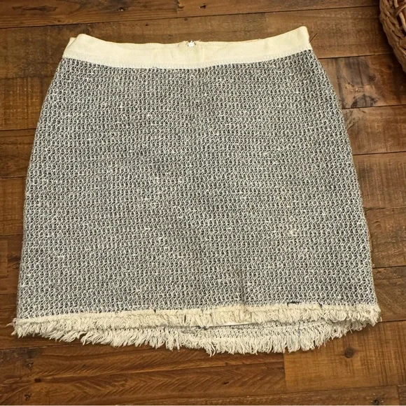 REBECCA TAYLOR Fringe Hem‎ Tweed Mini Skirt