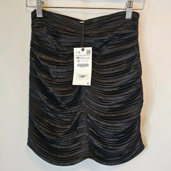 Zara Ruched Mini Skirt Women‎ XS Black Edgy Goth Party Night Out Grunge New