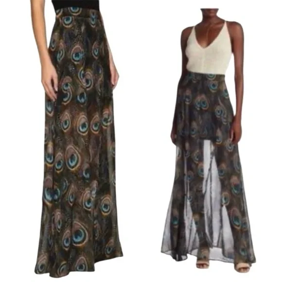 Like New Show Me Your Mumu Peacock Feather Maxi Skirt Size Small