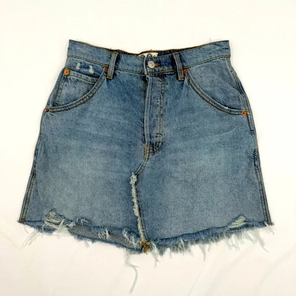 Free People We the Free Brea Mini Skirt Cut Off Denim Size 28 Distressed Raw Hem