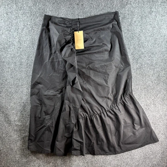 Halogen Ruffle Front Midi Skirt Womens 14 Black Tiered Draped NWT New