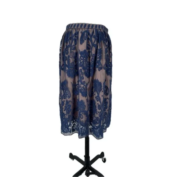 Sundance‎ Cream Blue Lace Overlay Knee Length Skirt Size 6 S