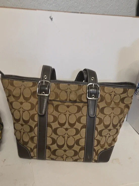 Coach Brown Signature Canvas Tote with Dark Brown Trim 14x9x7