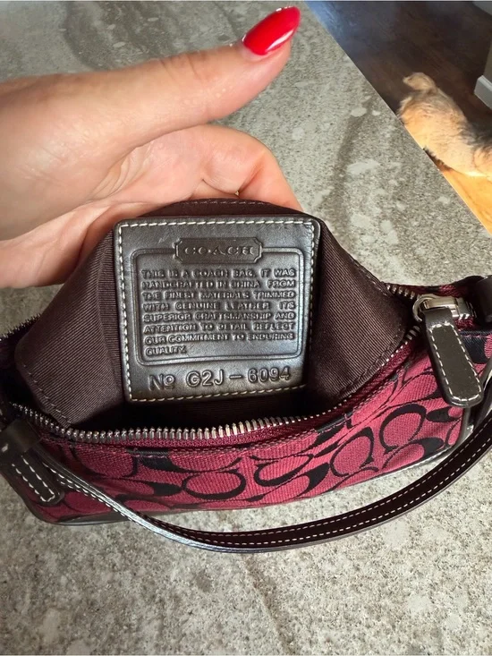 Coach Burgundy Signature Logo Demi Mini with Brown Trim Y2K
