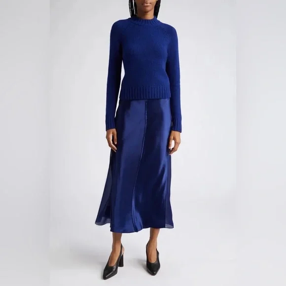 Vince Blue Satin Midi‎ Skirt