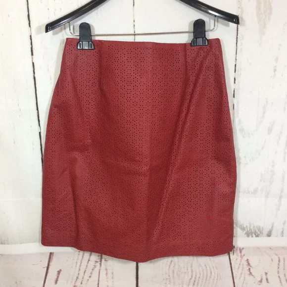 Vintage Bagatelle Red Leather Eyelet Pencil Skirt Side Zip‎ Lined Size 10