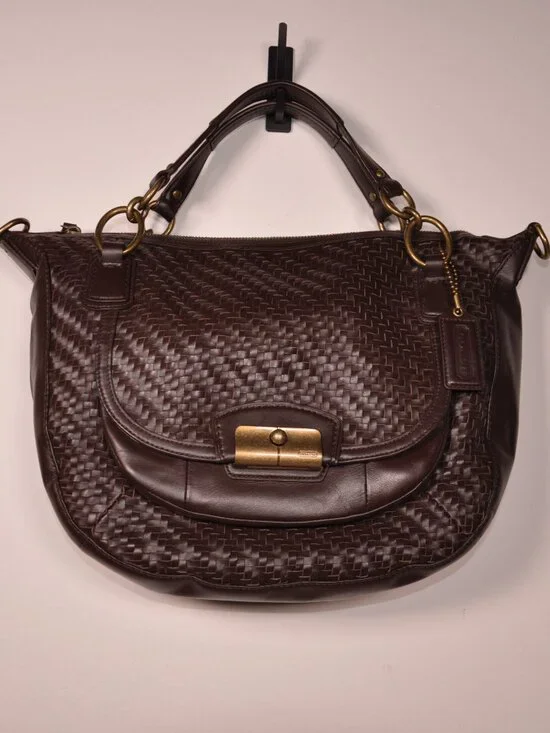 Coach F23048 Kristin Woven Leather Satchel Tan Brown Shoulder Bag