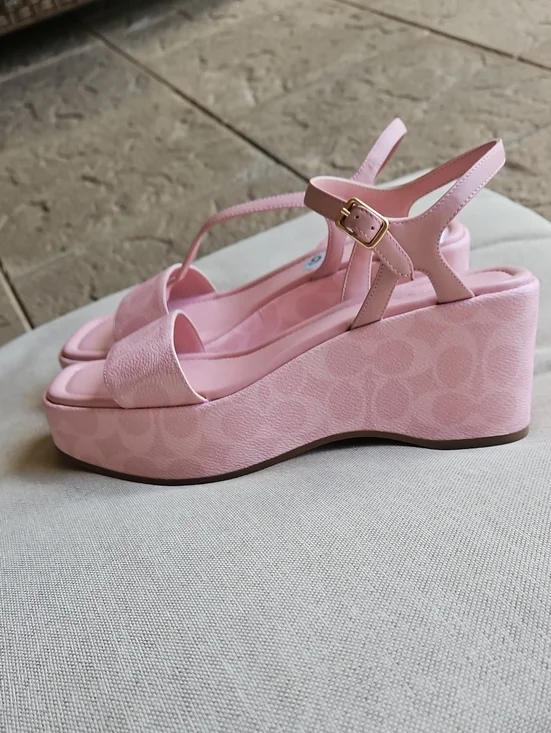 COACH Gale Wedge Platform Sandals In Pink Lyst Signature Canvas, Size 9.5
