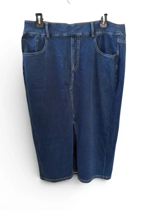 Halara Flex™ High Waisted Pockets Bodycon Washed Denim Casual Midi Skirt
