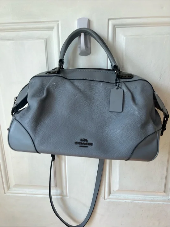 Coach Pebble Leather Lane Satchel Mist Blue