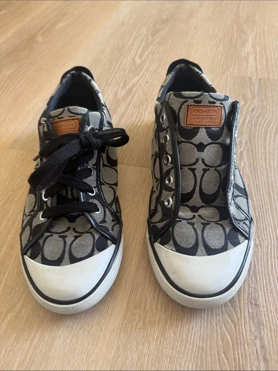 Coach Black and Cream Signature Canvas Sneakers