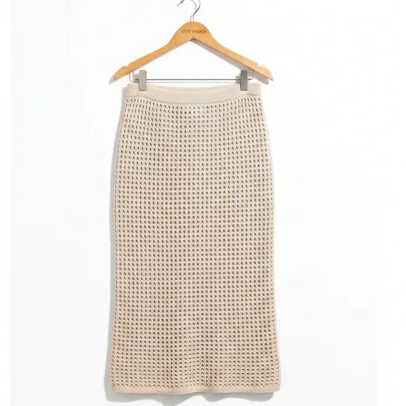 Steve Madden Womens Skirt Size M Beige Crochet Elastic Waist Lined Beach Boho