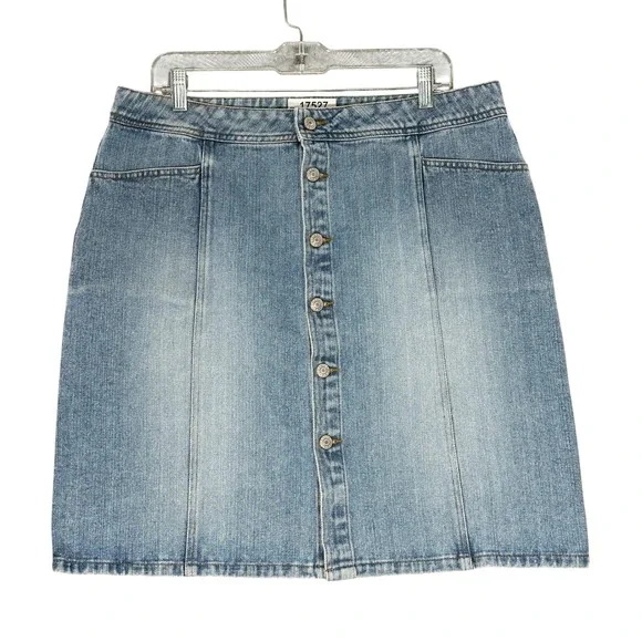 Old Navy Denim Skirt Women 16 Blue Excellent Button Front A-Line Mini Cotton