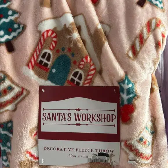 Cupcakes & Cashmere Pink Gingerbread House Faux Fur Throw Blanket