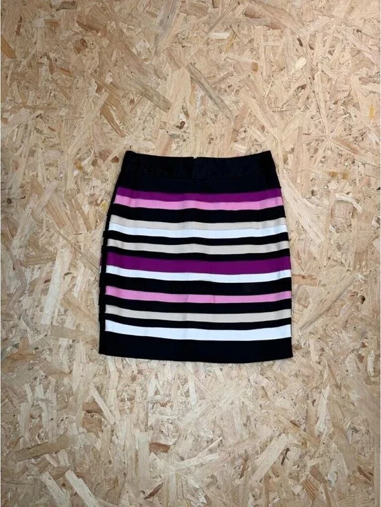 White House Black Market Striped Bandage Mini Skirt Womens Size 0 Purple Pink