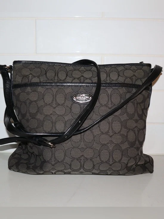 Coach Black and Brown Signature Shoulder Bag