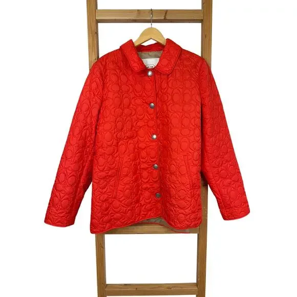 NWT Coach Orange Snap Up Collared Jacket Pockets XL