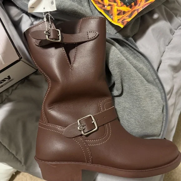 Brand new Coach Brown Leather Ankle Boots with Buckle