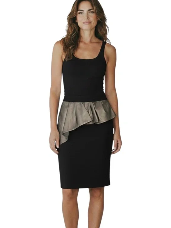 Zara Size Small Black Dress Skirt with Genuine Leather Peplum Ruffle Detail, NWT