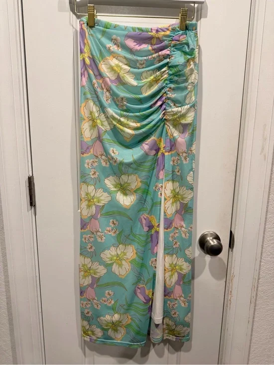 Anthropologie Self Contrast NWT Floral Ruched Maxi Skirt S