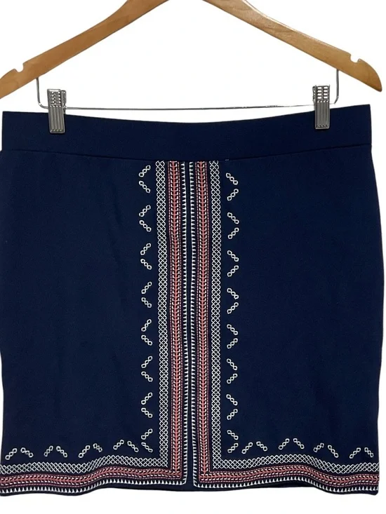 NWT Tribal Jeans Navy Embroidered Pull-On Skirt - Size Large