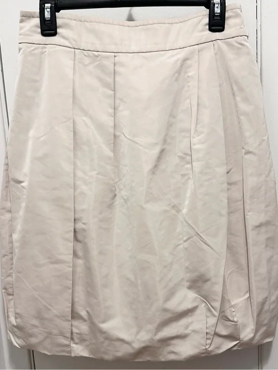 Lida Baday Beige Khaki Silk Puff Bubble Lined Skirt 8 Parachute Knee length
