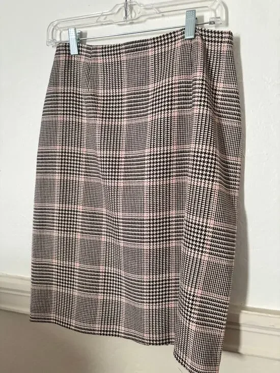 Ann Taylor Wool Plaid Pencil Skirt Women’s Size 6 Brown Pink Lined