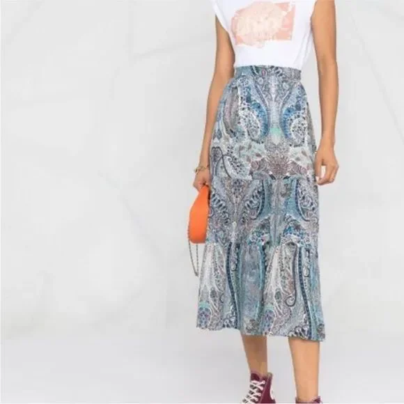 Ba&sh Bahia tiered skirt in a blue paisley print 2