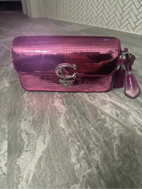 Coach Pink Studio Sequin Baguette Bag