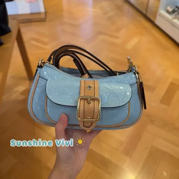 NWT COACH Ashton Mini Shoulder Bag In Signature Leather Gold/Light Blue CEN11
