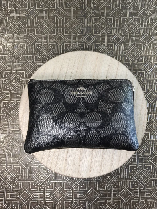 Coach Large Corner Zip Wristlet In Coated Canvas.  Black and Grey.