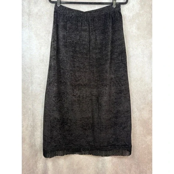 NWT Indigo Moon Black‎ Burnout Velvet Velour Fringe Maxi Skirt Women's Size L