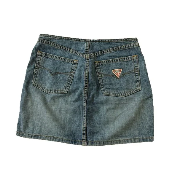 GUESS Jeans Mini‎ Skirt Womens 24 Blue Mini USA Y2K Vintage Zip Front Boho