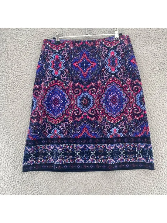 Talbots Skirt Womens Small Navy Pink Multi Floral Batik A Line Mini Stretch Knit